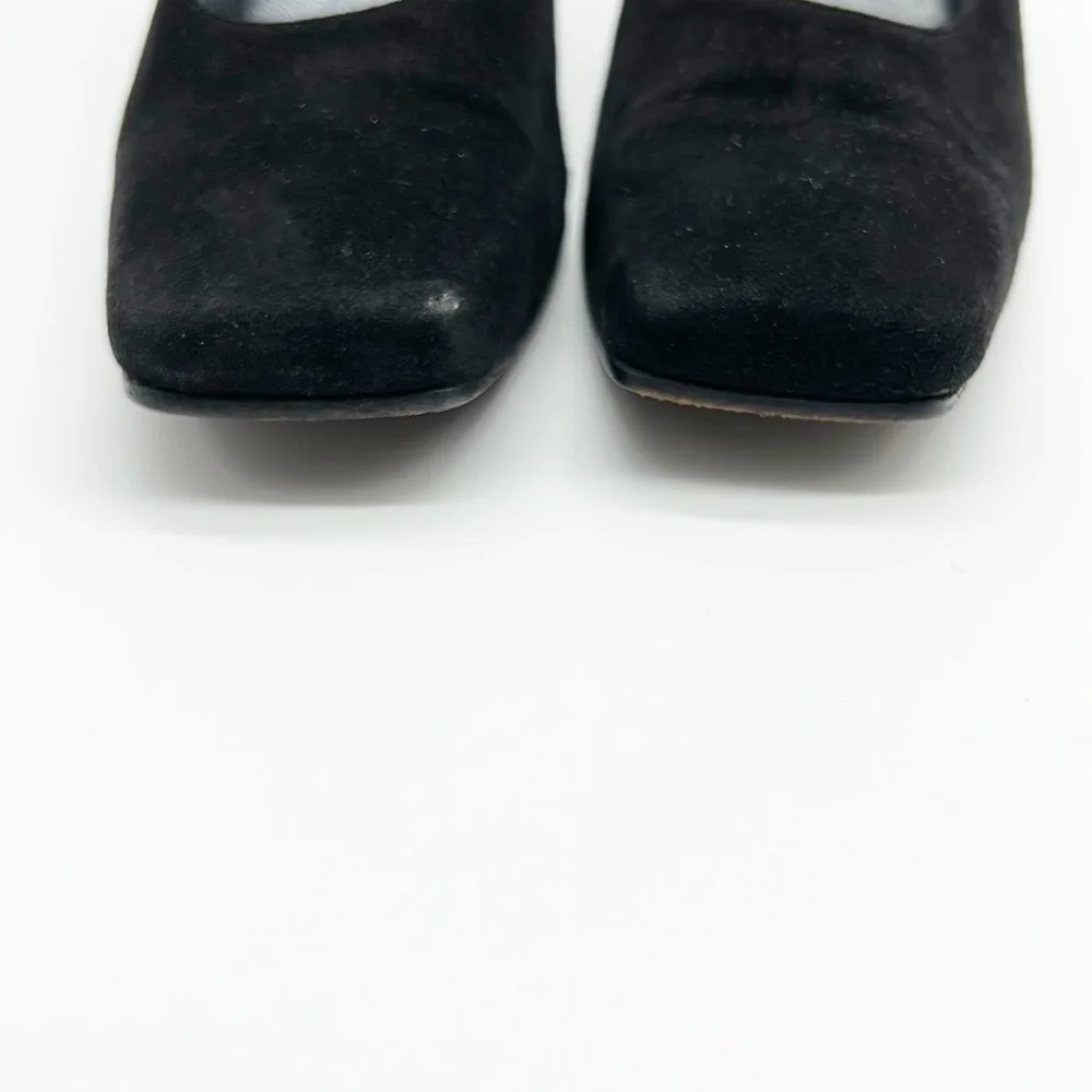 Stuart Weitzman‎ Black Suede Heels Women's 7.5 B Patent Heel Square Toe